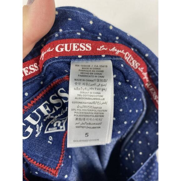Guess Jeans Denim Dress Girls Size 5 Button Up Ruffle Hem Polka Dot Y2K Retro - Picture 9 of 11